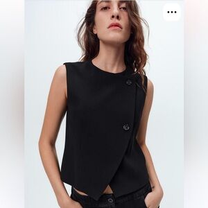 Zara Black Asymmetric Buttoned Blouse